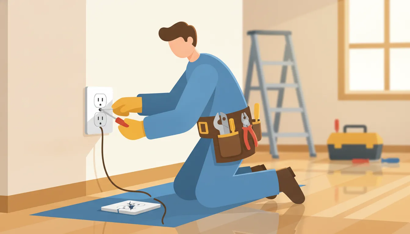 Licensed electrician replacing an electrical outlet plate in a bright Florida home