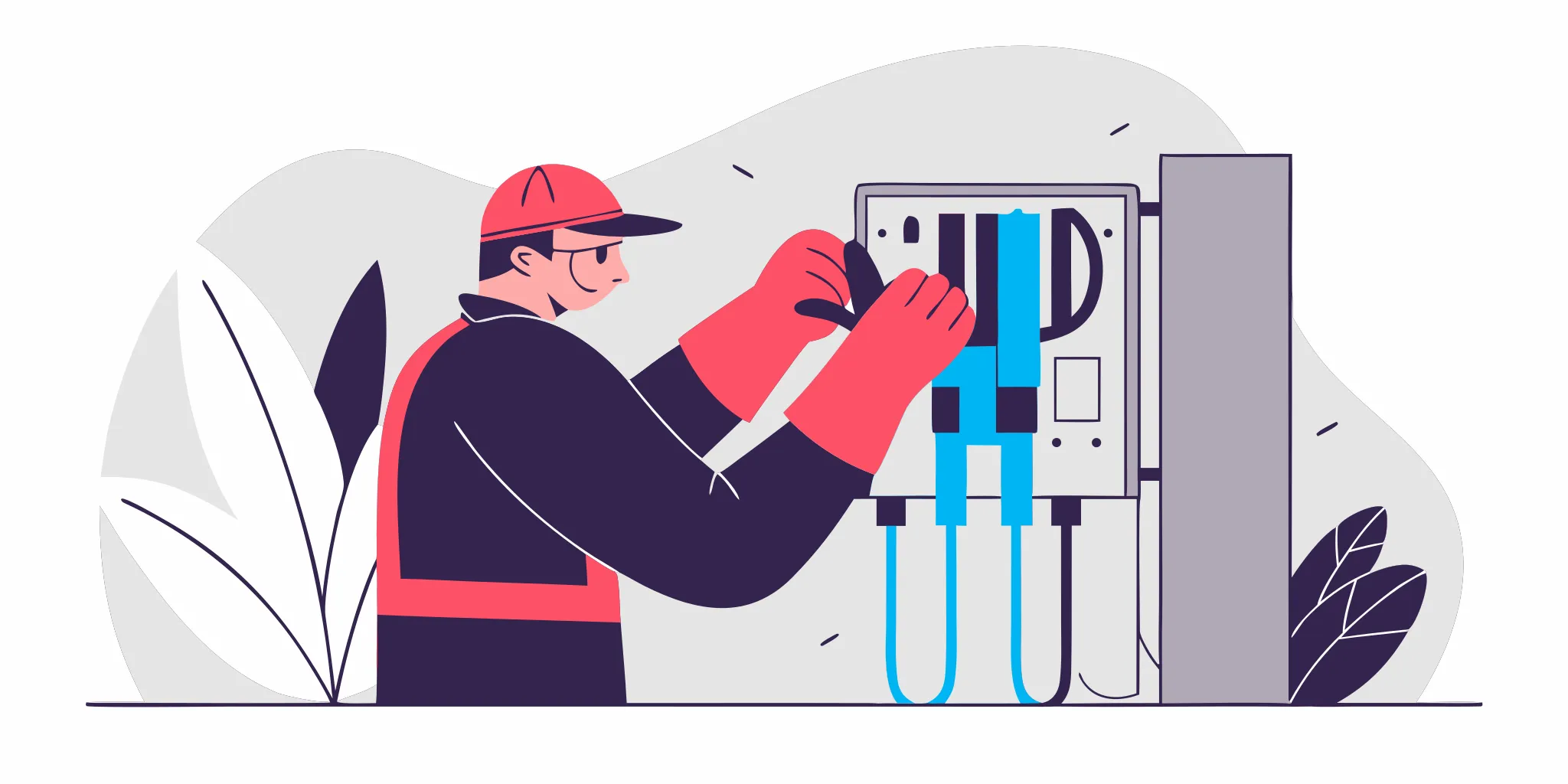 Licensed electrician inspecting wiring inside an outlet box in a home