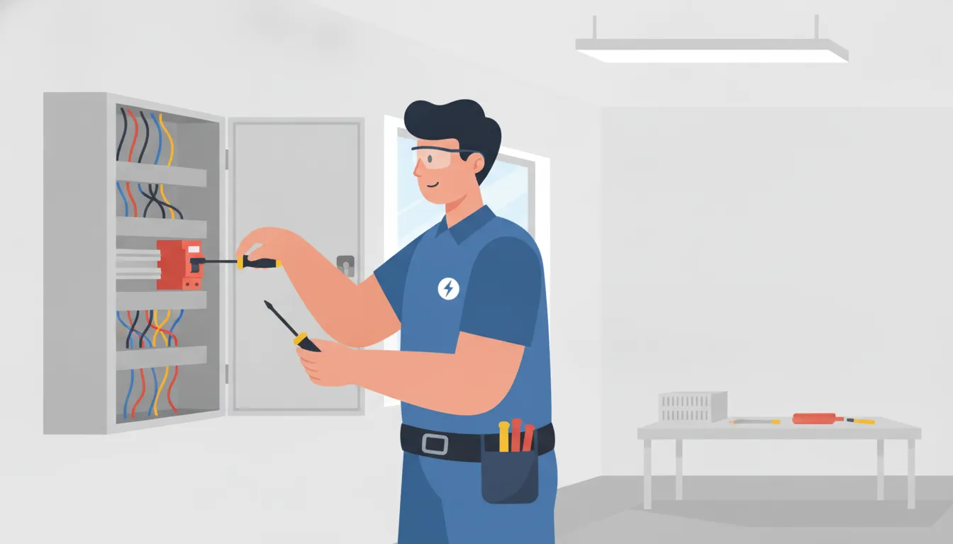 Licensed electrician installing a dedicated circuit breaker in a residential electrical panel