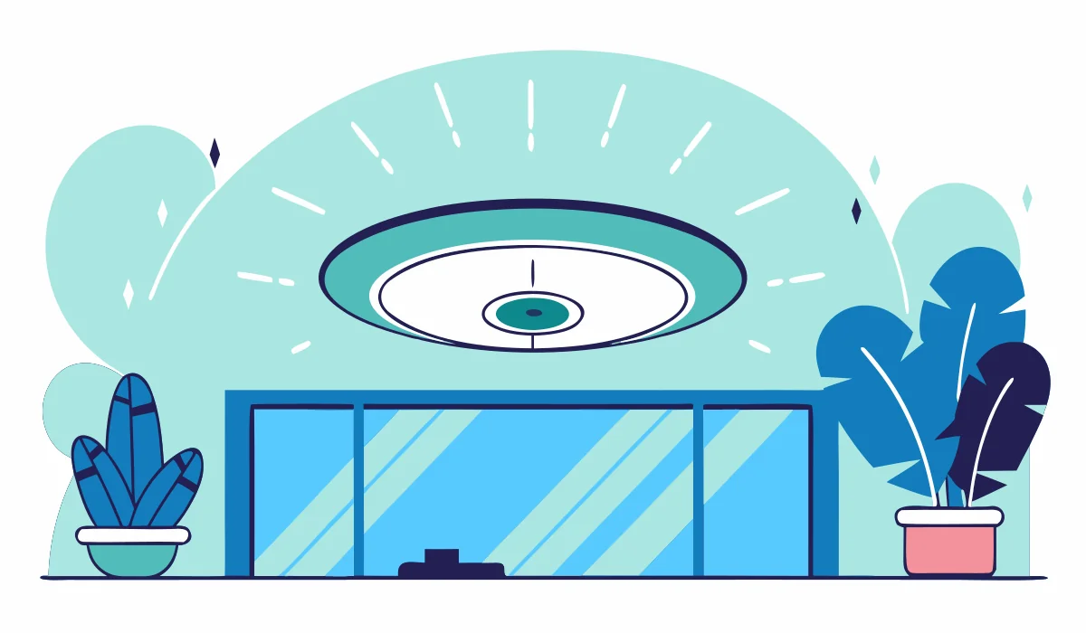 Round flat vector illustration of a ceiling light flickering in a home interior