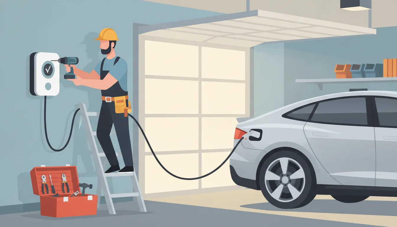 Licensed electrician installing an EV charging station in a residential garage