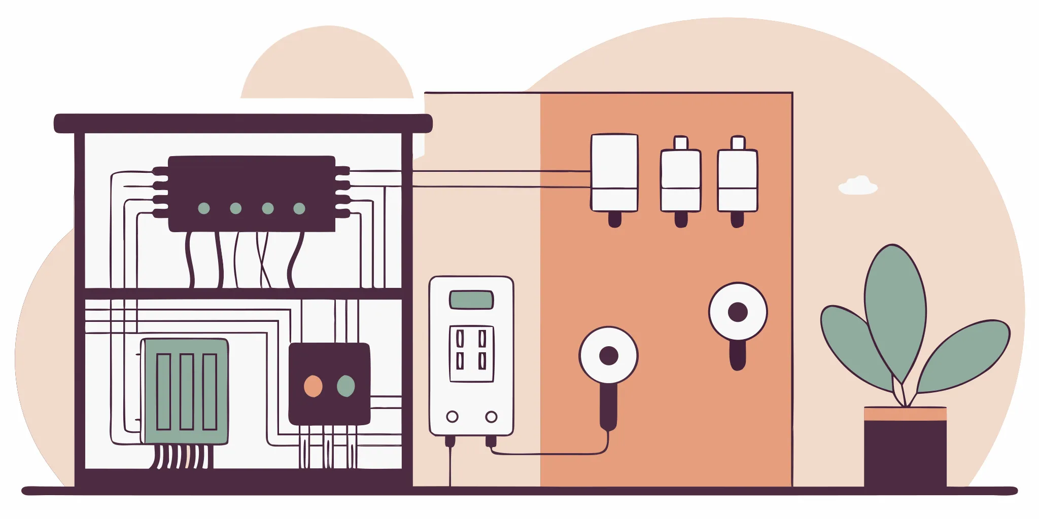 Modern smart home wiring infrastructure with structured cabling panel and Ethernet connections