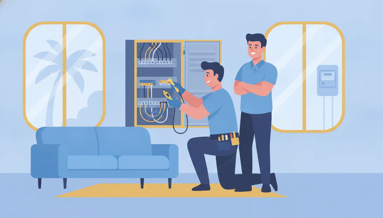 Electrician inspecting a residential electrical panel