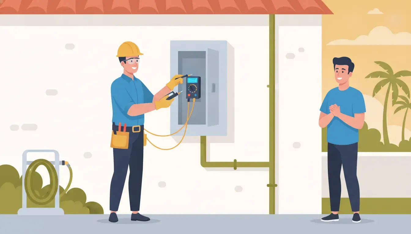 Licensed electrician inspecting a residential circuit breaker panel