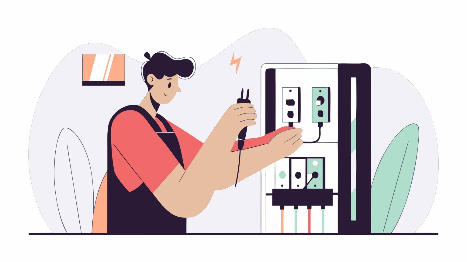 Electrician opening and inspecting a residential electrical panel to check breakers and connections