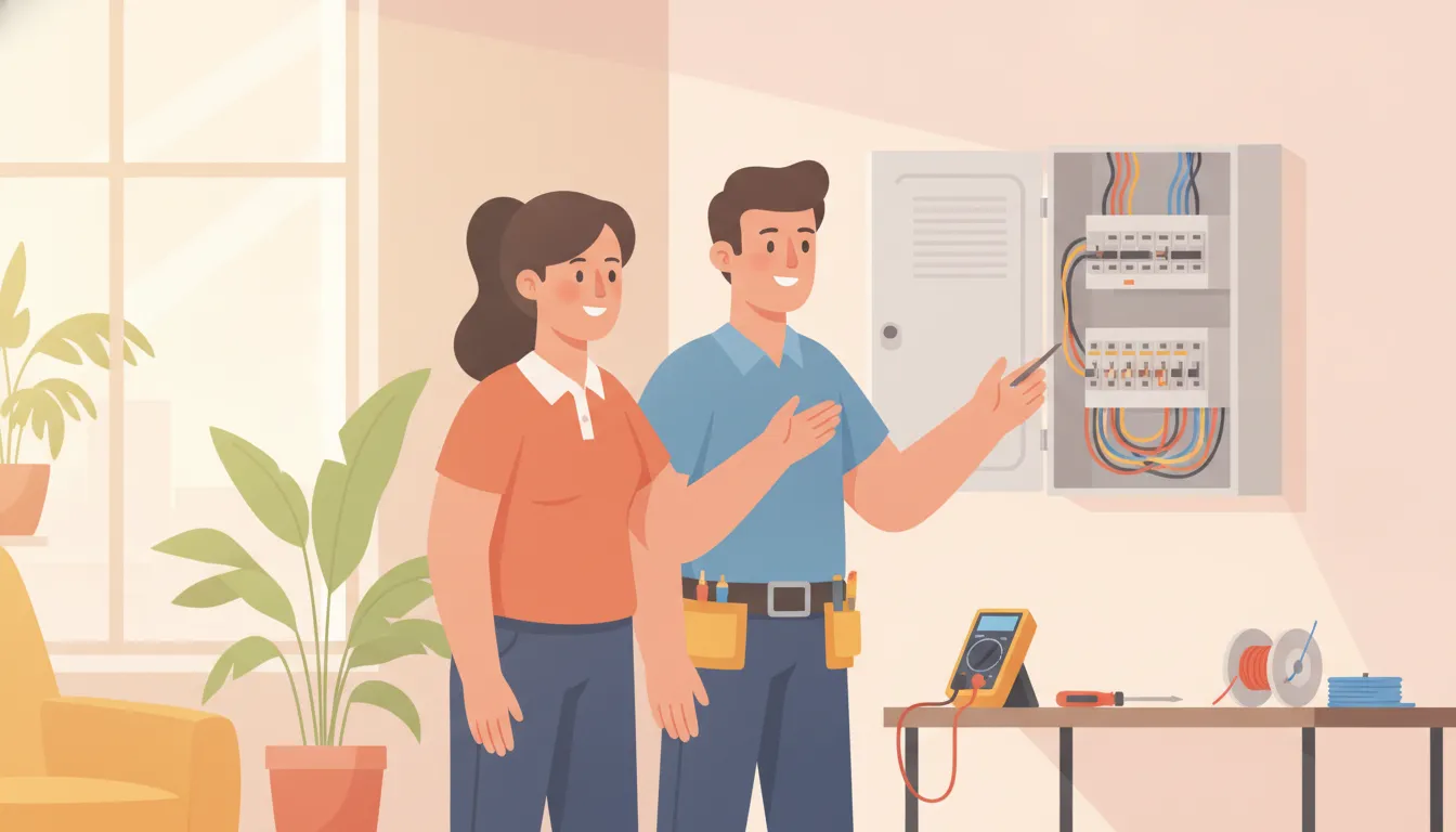 Homeowner discussing an electrical inspection with an electrician in Jupiter