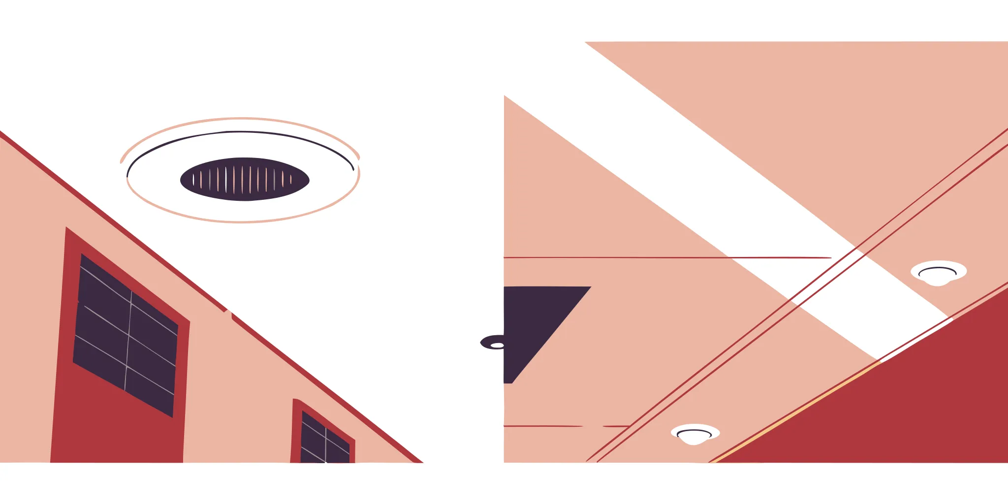 Two smoke detector types mounted on a hallway ceiling in a Florida home